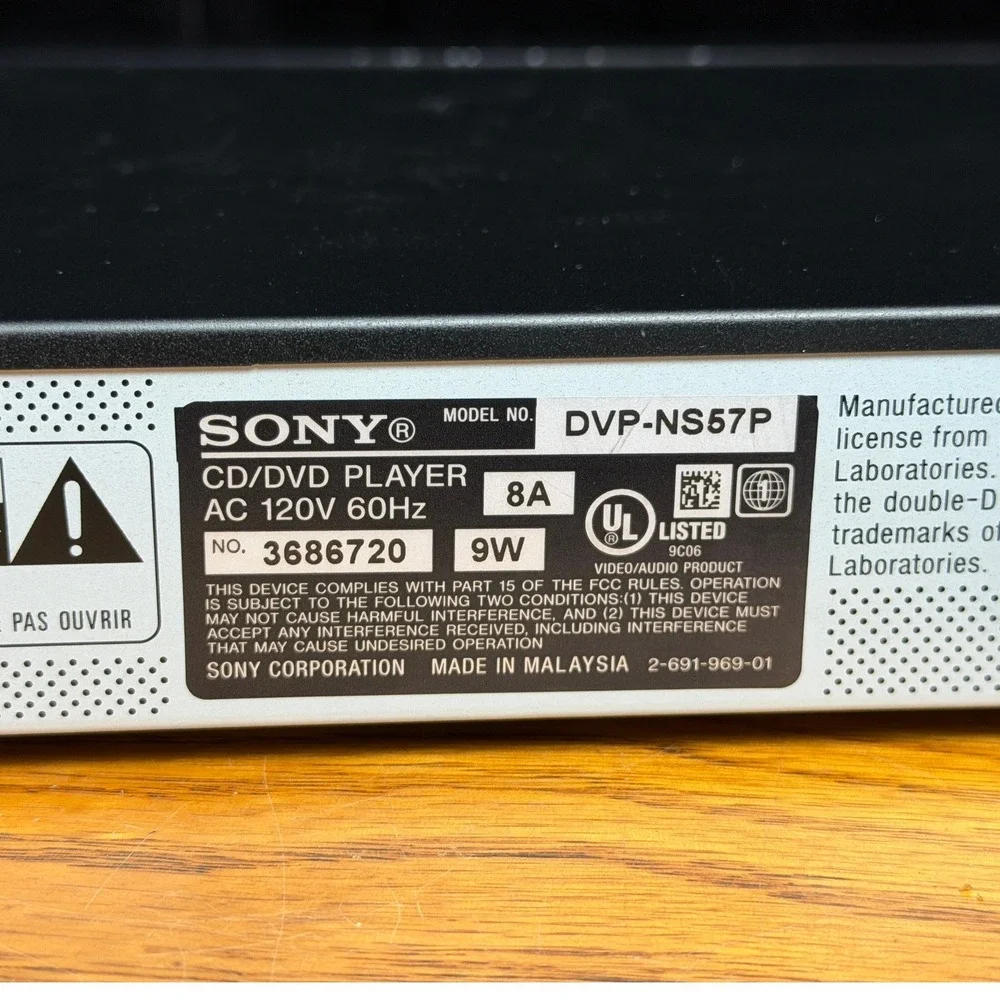 Sony CD DVD Player DVP-NS57P-Progressive Scan with Remote and Cables, WORKS